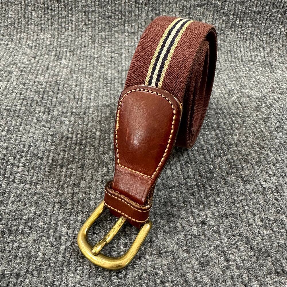 Vtg Dooney Bourke Women's Retro Stripe Belt Solid Brass Genuine Leather Elastic